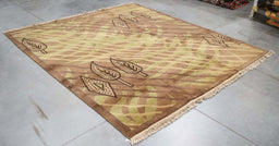 8x9 India Abstract Modern Contemporary Brown Green Wool Square Rug