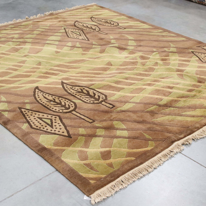 8x9 India Abstract Modern Contemporary Brown Green Wool Square Rug