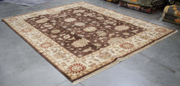8x10 India Oushak Brown Ivory Wool Rectangular Rug