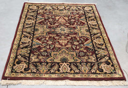 4x6 India Japiur Traditional Red Burgundy Black Wool Rectangular Rug