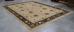 10x14 India Oushak Ivory Black Wool Rectangular Rug