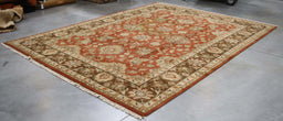 9x12 India Japiur Traditional Terracotta Brown Wool Rectangular Rug