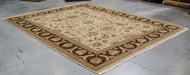 9x12 India Japiur Traditional Ivory Brown Wool Rectangular Rug