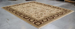 9x12 India Japiur Traditional Ivory Brown Wool Rectangular Rug