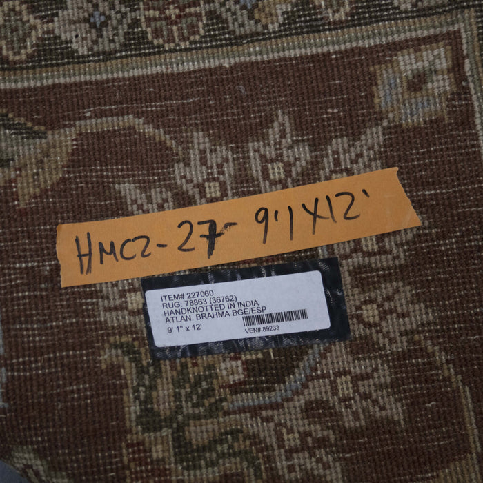 9x12 India Japiur Traditional Brown Terrocotta Wool Rectangular Rug