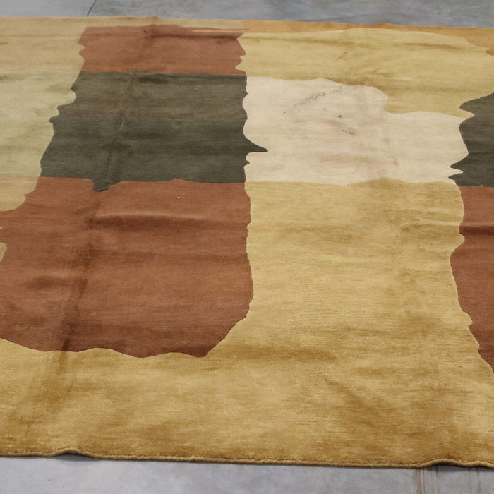 8x10 India Abstract Modern Contemporary Multicolored Brown Wool Rectangular Rug