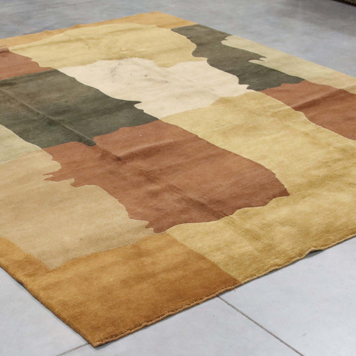 8x10 India Abstract Modern Contemporary Multicolored Brown Wool Rectangular Rug