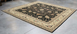 10x9 India Oushak Black Ivory Wool Square Rug
