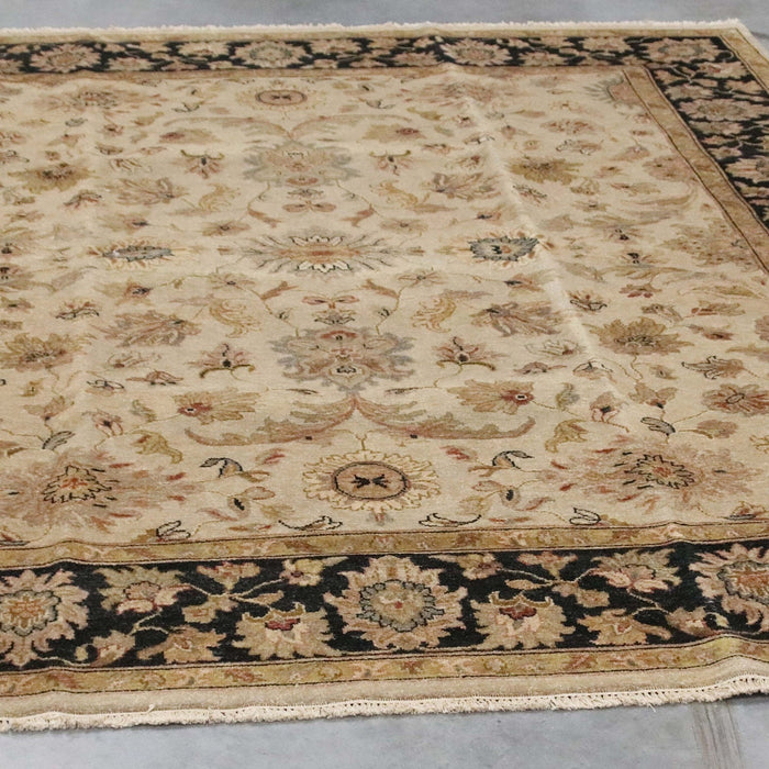 7x9 India Japiur Traditional Beige Black Wool Rectangular Rug