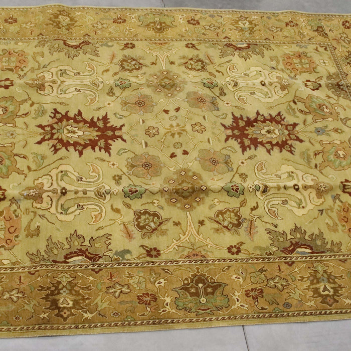 8x9 India Japiur Traditional Green Gold Wool Rectangular Rug