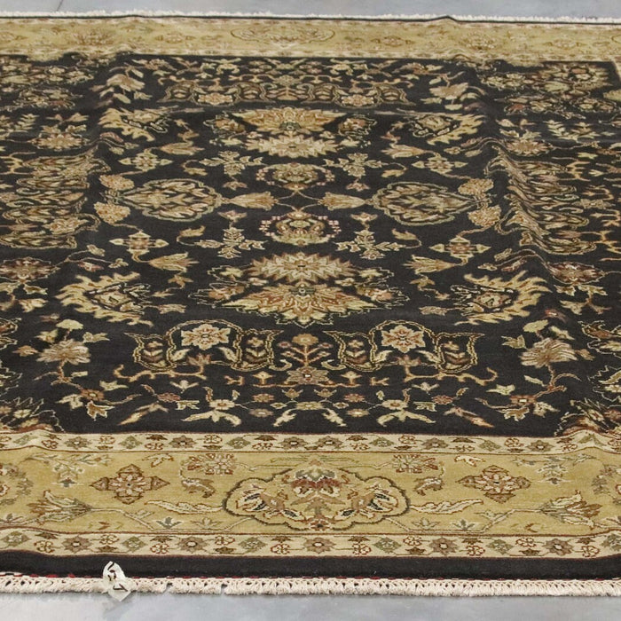 8x10 India Japiur Traditional Black Green Wool Rectangular Rug