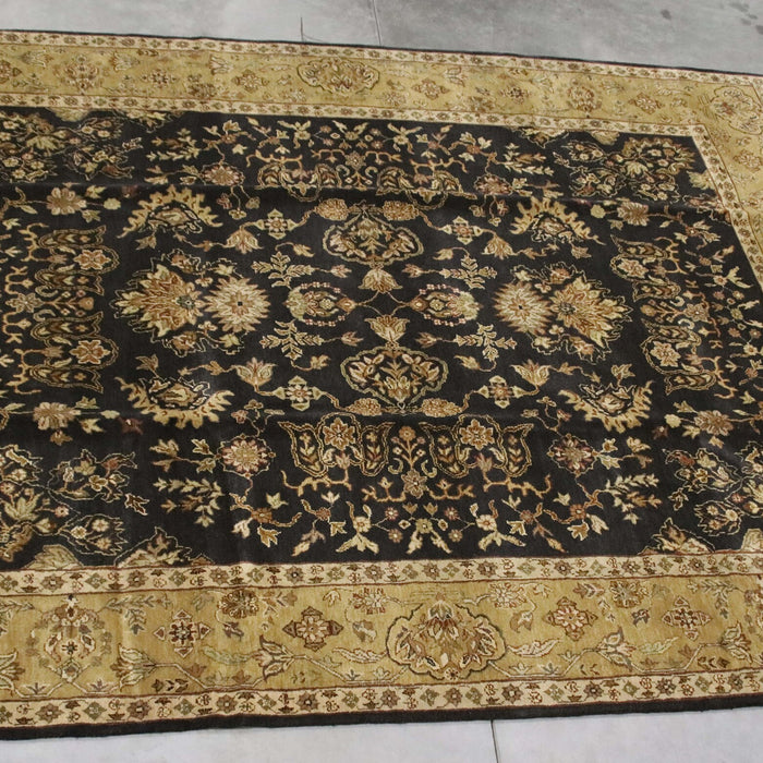 8x10 India Japiur Traditional Black Green Wool Rectangular Rug