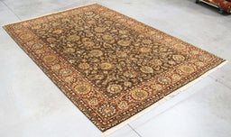 5x9 India Japiur Traditional Brown Terrocotta Wool Rectangular Rug