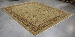 8x10 India Japiur Traditional Green Brown Wool Rectangular Rug