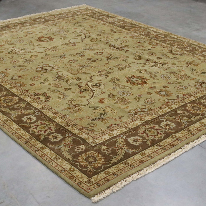 8x10 India Japiur Traditional Green Brown Wool Rectangular Rug
