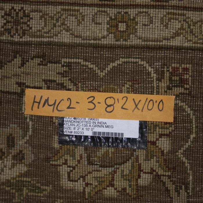 8x10 India Japiur Traditional Green Brown Wool Rectangular Rug