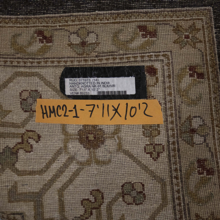 7x10 India Oushak Black Ivory Wool Rectangular Rug