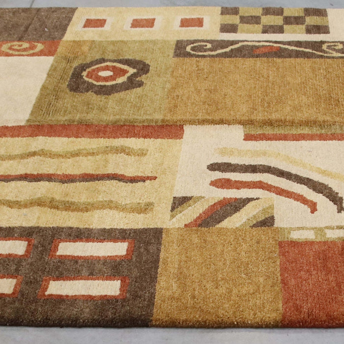 6x9 India Abstract Modern Contemporary Multicolored Green Brown Wool Rectangular Rug