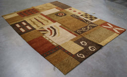 6x9 India Abstract Modern Contemporary Multicolored Green Brown Wool Rectangular Rug