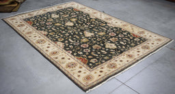 5x9 India Oushak Black Ivory Wool Rectangular Rug