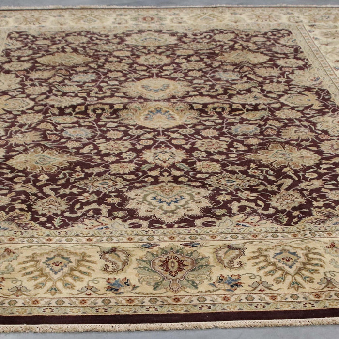 9x12 India Japiur Traditional Mauve Ivory Wool Rectangular Rug