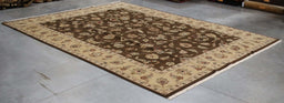 9x12 India Oushak Brown Gold Wool Rectangular Rug