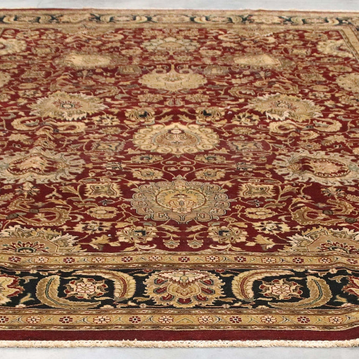 10x14 India Japiur Traditional Red Burgundy Black Wool Rectangular Rug