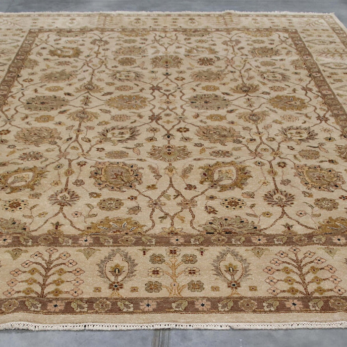 9x11 India Oushak Ivory Brown Wool Rectangular Rug