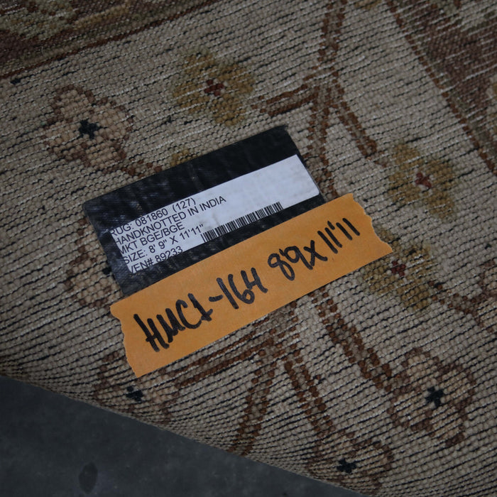 9x11 India Oushak Ivory Brown Wool Rectangular Rug