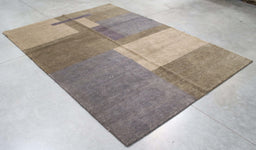6x9 India Abstract Modern Contemporary Grey Brown Wool Rectangular Rug