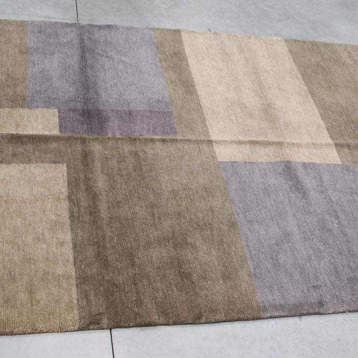 6x9 India Abstract Modern Contemporary Grey Brown Wool Rectangular Rug