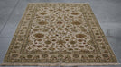 5x8 India Japiur Traditional Ivory Green Wool Rectangular Rug