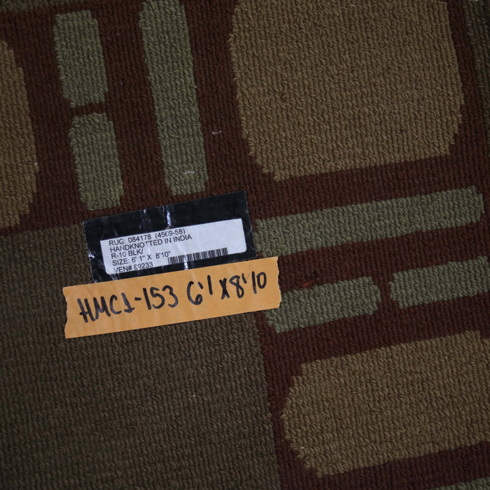 6x8 India Abstract Modern Contemporary Brown Ivory Wool Rectangular Rug