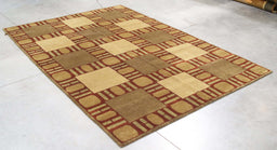 6x8 India Abstract Modern Contemporary Brown Ivory Wool Rectangular Rug