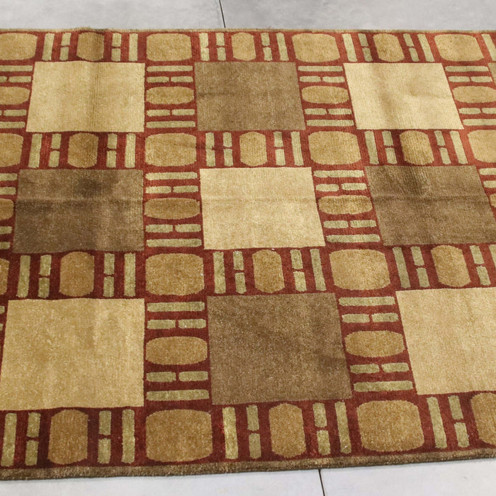 6x8 India Abstract Modern Contemporary Brown Ivory Wool Rectangular Rug