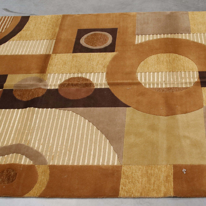 6x8 India Abstract Modern Contemporary Multicolored Brown Wool and Silk Rectangular Rug