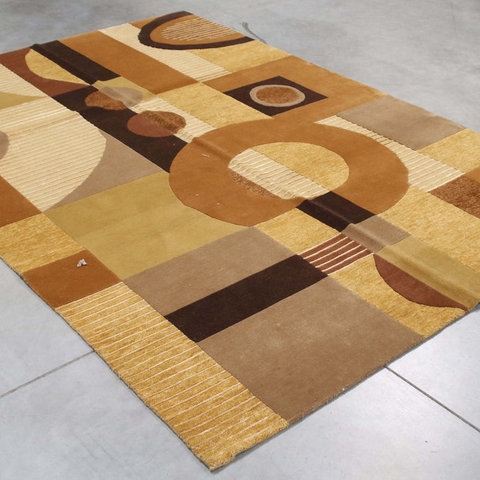 6x8 India Abstract Modern Contemporary Multicolored Brown Wool and Silk Rectangular Rug