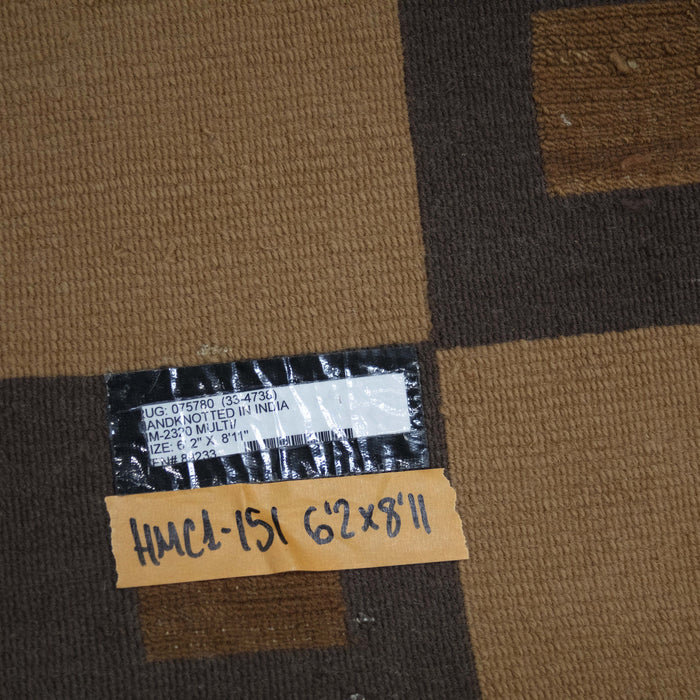6x8 India Abstract Modern Contemporary Multicolored Brown Wool and Silk Rectangular Rug
