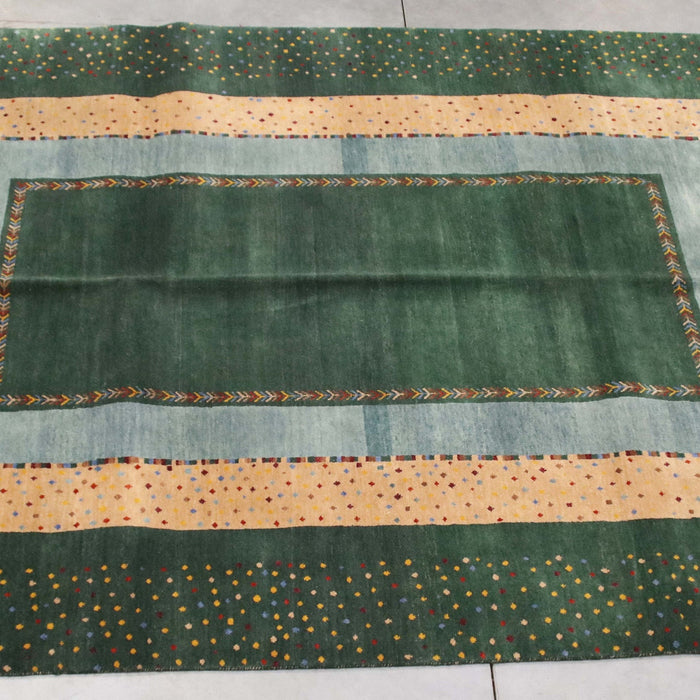 6x8 India Abstract Modern Contemporary Green Blue Wool Rectangular Rug