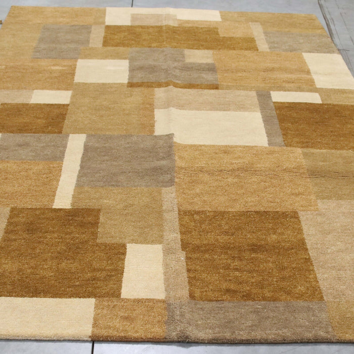 6x9 India Abstract Modern Contemporary Multicolored Brown Wool Rectangular Rug