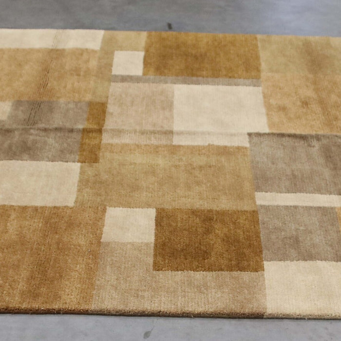 6x9 India Abstract Modern Contemporary Multicolored Brown Wool Rectangular Rug