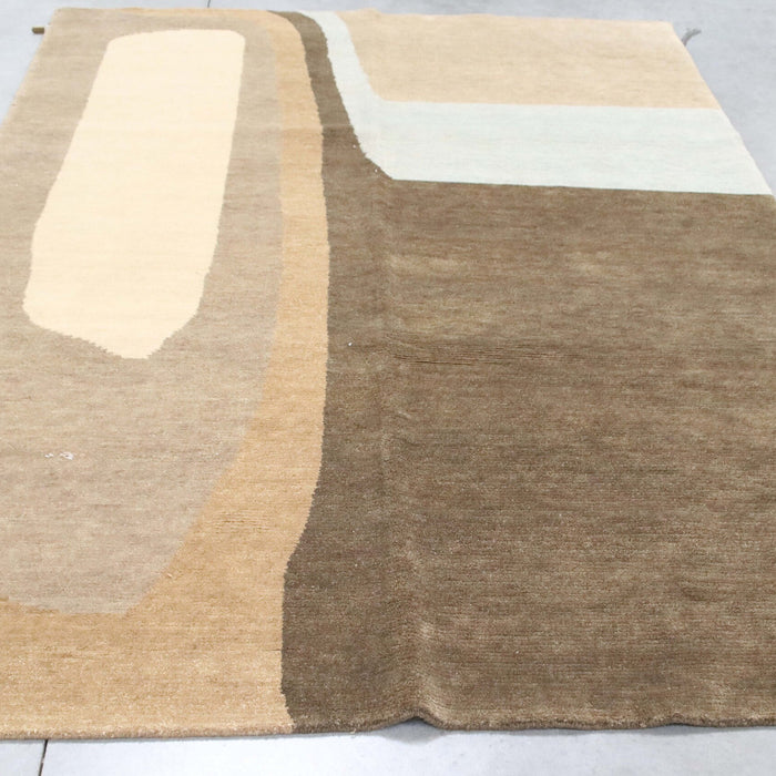 6x9 India Abstract Modern Contemporary Brown Ivory Wool Rectangular Rug