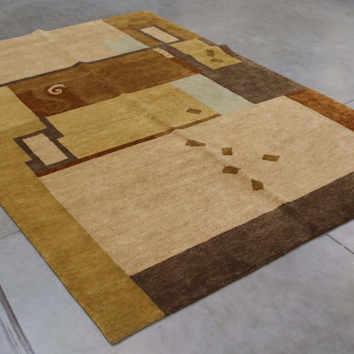 6x9 India Abstract Modern Contemporary Brown Green Wool Rectangular Rug