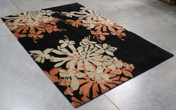 6x9 India Abstract Modern Contemporary Black Terrocotta Wool Rectangular Rug