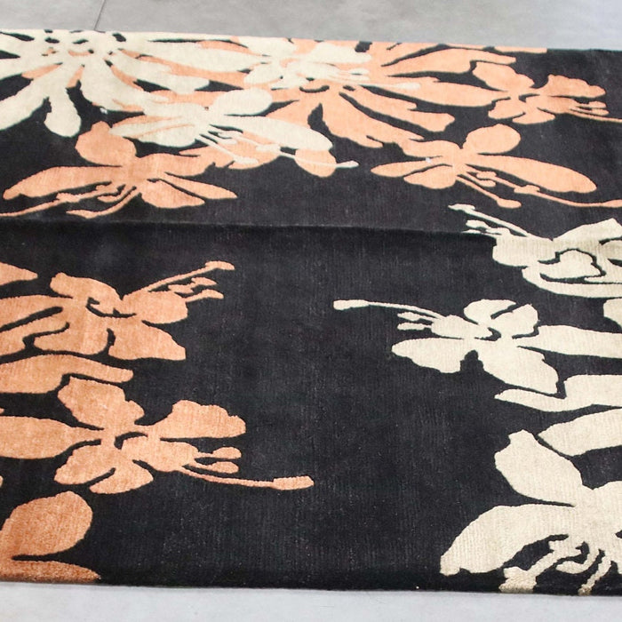 6x9 India Abstract Modern Contemporary Black Terrocotta Wool Rectangular Rug