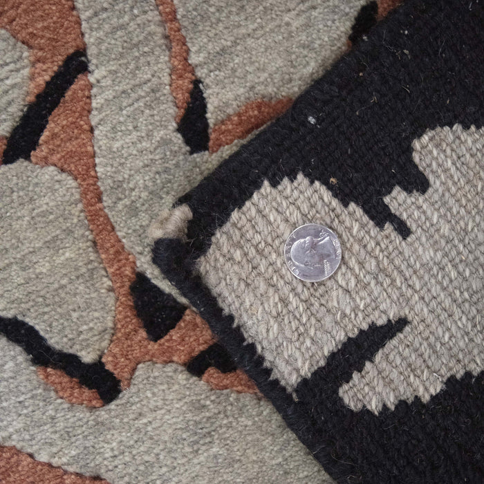 6x9 India Abstract Modern Contemporary Black Terrocotta Wool Rectangular Rug