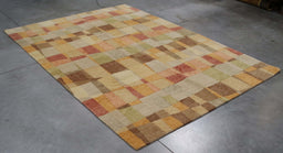 6x8 India Abstract Modern Contemporary Multicolored Ivory Wool Rectangular Rug