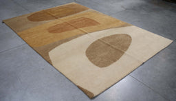 6x9 India Abstract Modern Contemporary Ivory Brown Wool Rectangular Rug