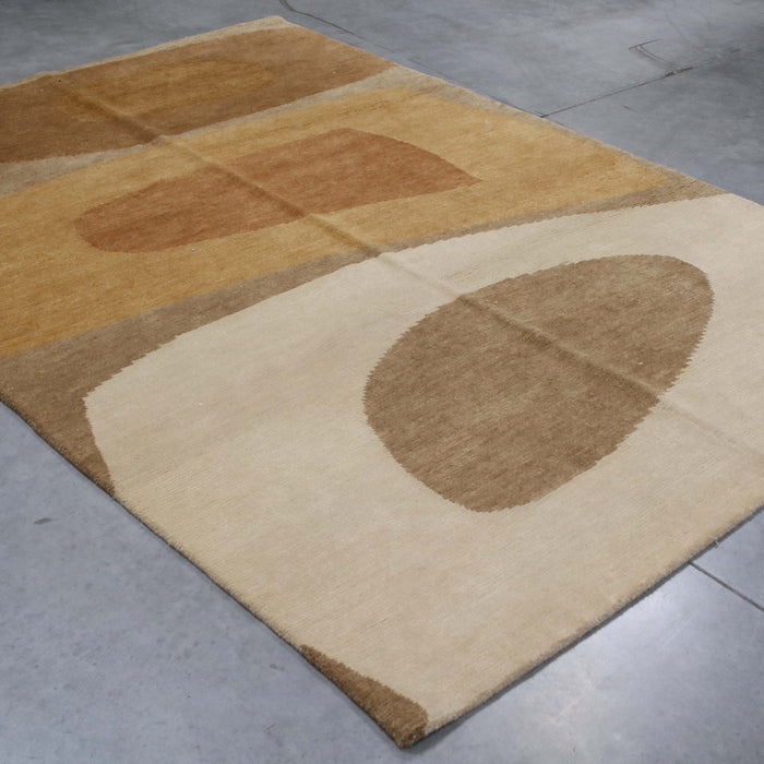 6x9 India Abstract Modern Contemporary Ivory Brown Wool Rectangular Rug