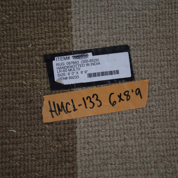 6x9 India Abstract Modern Contemporary Brown Ivory Wool Rectangular Rug